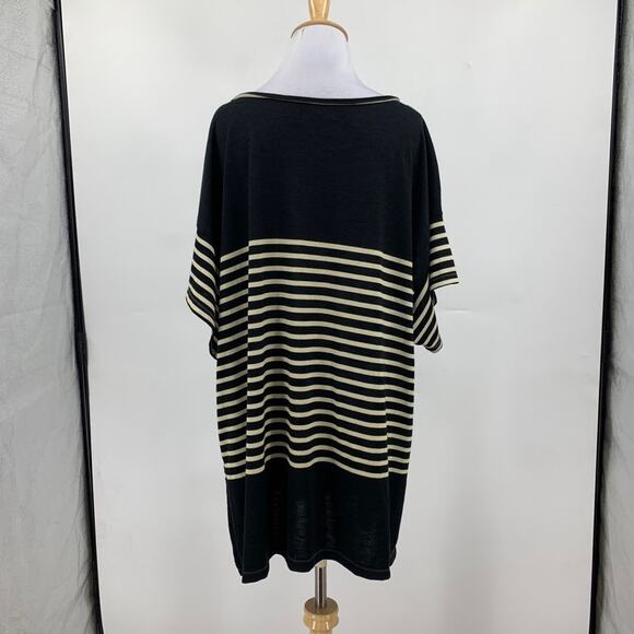 Max Studio Tunic Top Womens 2X Plus Black Sand Boatneck Striped Side Slits Boxy - Picture 7 of 13